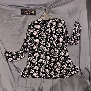 Lane Bryant Black Blouse with White Floral Print